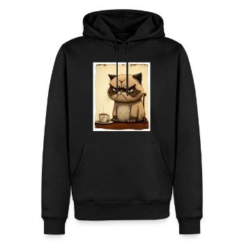 Cat Kitten Coffee Cup Morning Grouch Cocoa - Men’s Premium Organic Hoodie - black - Front - Nico (187cm)
