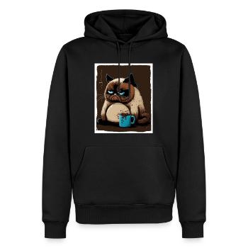 Cat Kitten Coffee Cup Morning Grouch Cocoa - Men’s Premium Organic Hoodie - black - Front - Nico (187cm)