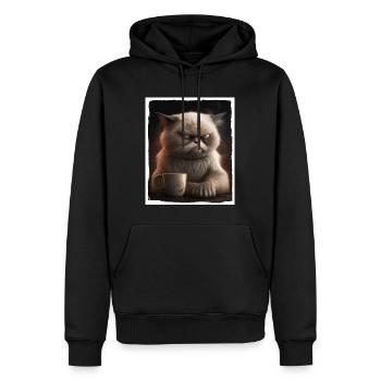 Cat Kitten Coffee Cup Morning Grouch Cocoa - Men’s Premium Organic Hoodie - black - Front - Nico (187cm)