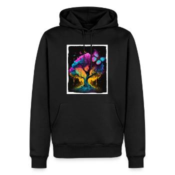 Tree Butterflies Abstract Nature Forest Grunge - Men’s Premium Organic Hoodie - black - Front - Nico (187cm)