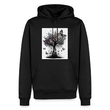 Tree Butterflies Abstract Nature Forest Grunge - Men’s Premium Organic Hoodie - black - Front - Nico (187cm)