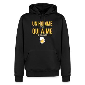 Un Homme Simple Qui Aime La Binouze Bière Humour - Sweat à capuche Premium bio Homme - noir - Devant - Nico (187cm)