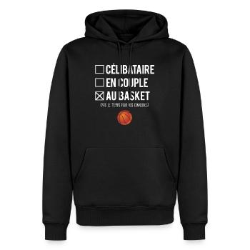 Célibataire En Couple Au Basket Passion Humour - Sweat à capuche Premium bio Homme - noir - Devant - Nico (187cm)
