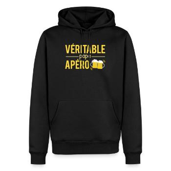 Véritable Papa Apéro Bière Humour - Sweat à capuche Premium bio Homme - noir - Devant - Nico (187cm)