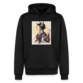 Japan Kirschblüte Katze Japanisch Geisha Abstrakt - Männer Premium Bio Hoodie - Schwarz - Vorne - Nico (187cm)