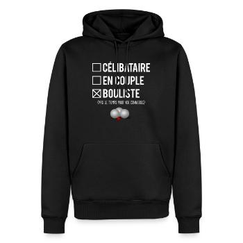 Célibataire En Couple Bouliste Pétanque Humour - Sweat à capuche Premium bio Homme - noir - Devant - Nico (187cm)