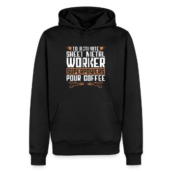 Un tôlier pour activer le travail de la tôle - Sweat à capuche Premium bio Homme - noir - Devant - Nico (187cm)