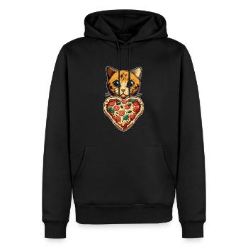 Damen Pizza und Katzen Katze Tierliebe Kätzchen - Männer Premium Bio Hoodie - Schwarz - Vorne - Nico (187cm)