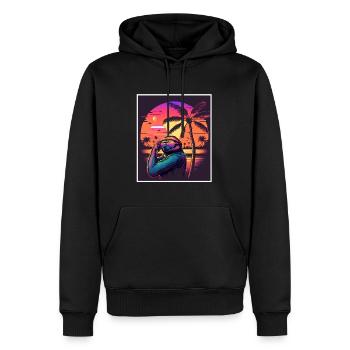 Vaporwave Retro Faultier Tiermotiv Strand Neon - Männer Premium Bio Hoodie - Schwarz - Vorne - Nico (187cm)