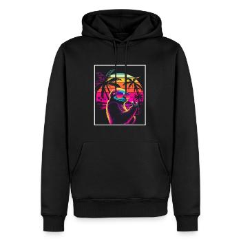 Vaporwave Retro Faultier Tiermotiv Strand Neon - Männer Premium Bio Hoodie - Schwarz - Vorne - Nico (187cm)