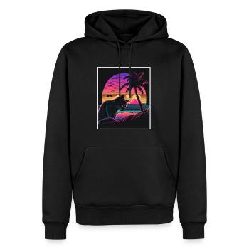 Vaporwave Retro Katze Cat Tiermotiv Strand Neon - Männer Premium Bio Hoodie - Schwarz - Vorne - Nico (187cm)