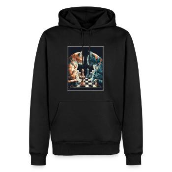 Chats Chess Chaton Joueur d’échecs Queen King - Sweat à capuche Premium bio Homme - noir - Devant - Nico (187cm)