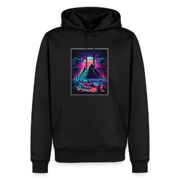 Vaporwave Retro Egypte Dieu Pyramides Néon - Sweat à capuche Premium bio Homme - noir - Devant - Nico (187cm)