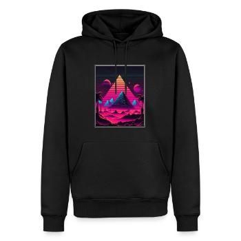 Vaporwave Retro Egypte Dieu Pyramides Néon - Sweat à capuche Premium bio Homme - noir - Devant - Nico (187cm)