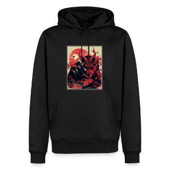 Japon Démon Japonais Cerisier Fleur Montagnes Rétro - Sweat à capuche Premium bio Homme - noir - Devant - Nico (187cm)