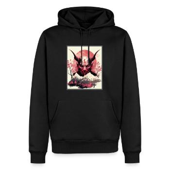 Japon Démon Japonais Cerisier Fleur Montagnes Rétro - Sweat à capuche Premium bio Homme - noir - Devant - Nico (187cm)