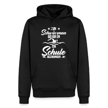 Né pour nager Forcé d'aller à l'école - Sweat à capuche Premium bio Homme - noir - Devant - Nico (187cm)