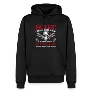 Machiniste utilisant un opérateur de tour de diplôme d’études secondaires - Sweat à capuche Premium bio Homme - noir - Devant - Nico (187cm)