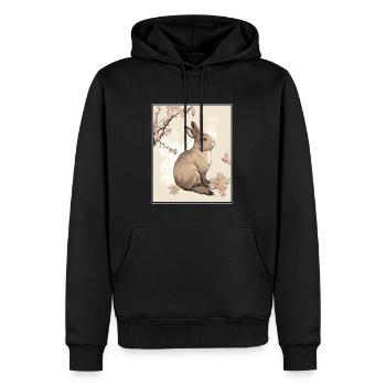 Lapin Lapin Cerisier Fleur Japon Japonais - Sweat à capuche Premium bio Homme - noir - Devant - Nico (187cm)