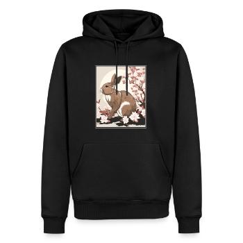 Lapin Lapin Fleur de Cerisier Japon Japonais - Sweat à capuche Premium bio Homme - noir - Devant - Nico (187cm)