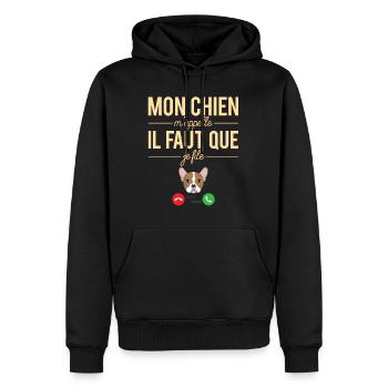 Mon Chien M'Appelle il Faut Que Je File Humour - Sweat à capuche Premium bio Homme - noir - Devant - Nico (187cm)