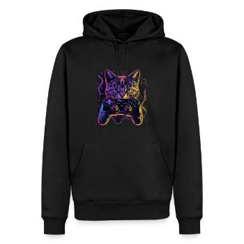 Cats and Gaming Cat Kitten Controller Gaming - Men’s Premium Organic Hoodie - black - Front - Nico (187cm)