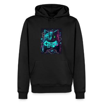 Cats and Gaming Cat Kitten Controller Gaming - Men’s Premium Organic Hoodie - black - Front - Nico (187cm)