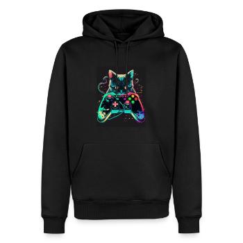 Cats and Gaming Cat Kitten Controller Gaming - Men’s Premium Organic Hoodie - black - Front - Nico (187cm)