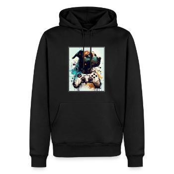 Chiens et jeux Hunde Gamer Controller Zocken - Sweat à capuche Premium bio Homme - noir - Devant - Nico (187cm)