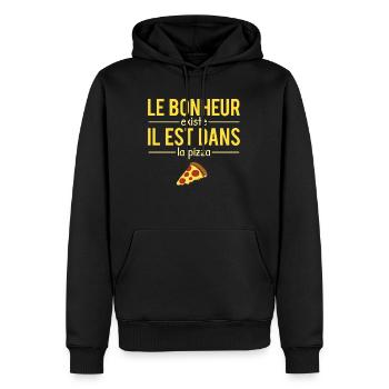 Le Bonheur Existe Fast Food Blague Pizza Humour - Sweat à capuche Premium bio Homme - noir - Devant - Nico (187cm)