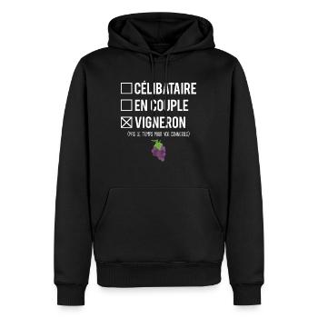 Célibataire En Couple Blague Vigneron Humour - Sweat à capuche Premium bio Homme - noir - Devant - Nico (187cm)