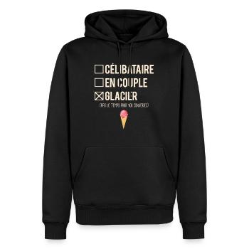Célibataire En Couple Blague Glacier Humour - Sweat à capuche Premium bio Homme - noir - Devant - Nico (187cm)