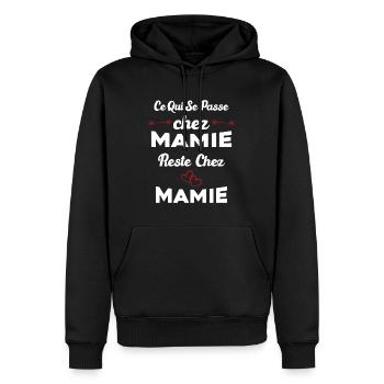 Ce qui se passe chez mamie reste chez mamie Cadeau - Sweat à capuche Premium bio Homme - noir - Devant - Nico (187cm)