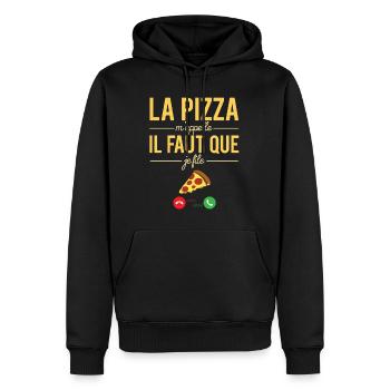 La Pizza M'appelle Blague Fast Food Pizza Humour - Sweat à capuche Premium bio Homme - noir - Devant - Nico (187cm)