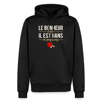 Le Bonheur Existe Blague Ping Pong Humour - Sweat à capuche Premium bio Homme - noir - Devant - Nico (187cm)