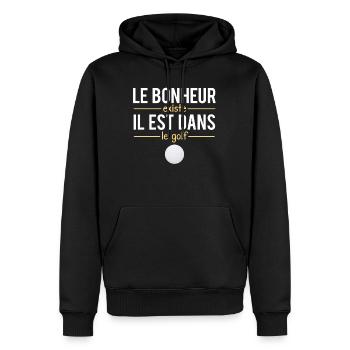 Le Bonheur Existe Blague Golfeur Golf Humour - Sweat à capuche Premium bio Homme - noir - Devant - Nico (187cm)