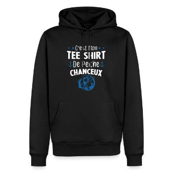 tee shirt pêcheur homme cadeau drole pêche - Sweat à capuche Premium bio Homme - noir - Devant - Nico (187cm)