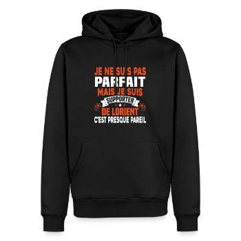 Pas Parfait mais Je suis Supporter de Lorient - Sweat à capuche Premium bio Homme - noir - Devant - Nico (187cm)