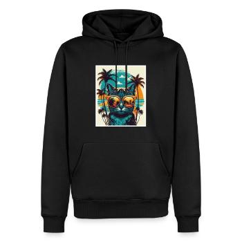Quoi de neuf Plages Cat Beach Summer Holiday Party - Sweat à capuche Premium bio Homme - noir - Devant - Nico (187cm)