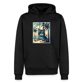 Quoi de neuf Plages Cat Beach Summer Holiday Party - Sweat à capuche Premium bio Homme - noir - Devant - Nico (187cm)