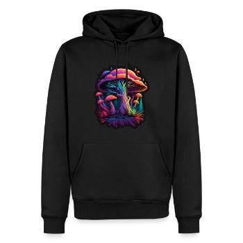 Pilze Natur Kosmisch Neon Raver Goa Freiheit - Männer Premium Bio Hoodie - Schwarz - Vorne - Nico (187cm)