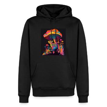 Champignons Chat Nature Cosmique Néon Raver Goa Liberté - Sweat à capuche Premium bio Homme - noir - Devant - Nico (187cm)