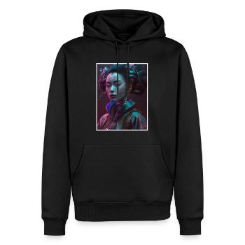Geisha Anime Japon Vaporwave Anime Futuriste - Sweat à capuche Premium bio Homme - noir - Devant - Nico (187cm)