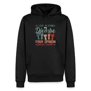 Djembé J’aime jouer de mon instrument de musique Djembé - Sweat à capuche Premium bio Homme - noir - Devant - Nico (187cm)