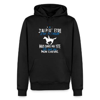 Je suis à cheval - cadeau humour cheval équitation - Sweat à capuche Premium bio Homme - noir - Devant - Nico (187cm)
