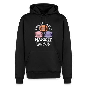 La vie du macaron est courte Faites-le sucré Cuisson des bonbons - Sweat à capuche Premium bio Homme - noir - Devant - Nico (187cm)