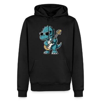 Kawaii Dino avec guitare électrique - Sweat à capuche Premium bio Homme - noir - Devant - Nico (187cm)