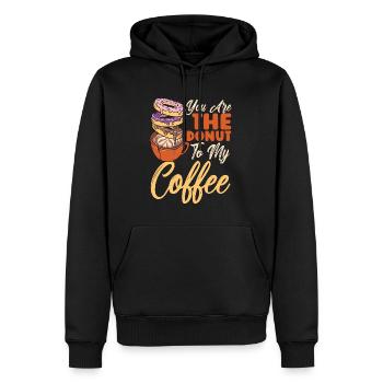 Café et beignets que vous êtes le beignet au petit-déjeuner - Sweat à capuche Premium bio Homme - noir - Devant - Nico (187cm)