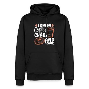 Coffee & Doughnuts I Run On Coffee Chaos Breakfast - Männer Premium Bio Hoodie - Schwarz - Vorne - Nico (187cm)