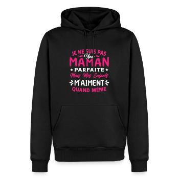 Pas une Maman Parfaite, Citation Maman Humour - Sweat à capuche Premium bio Homme - noir - Devant - Nico (187cm)